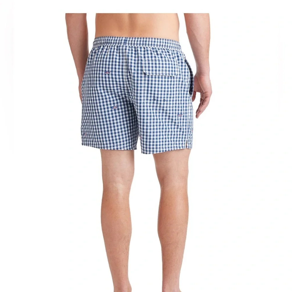 Vineyard Vines Flag Whale Gingham Chappy Trunks size M G17
